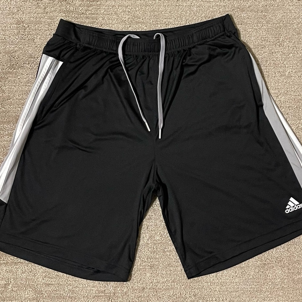 Adidas Black and Gray Athletic Shorts with Elastic Waistband